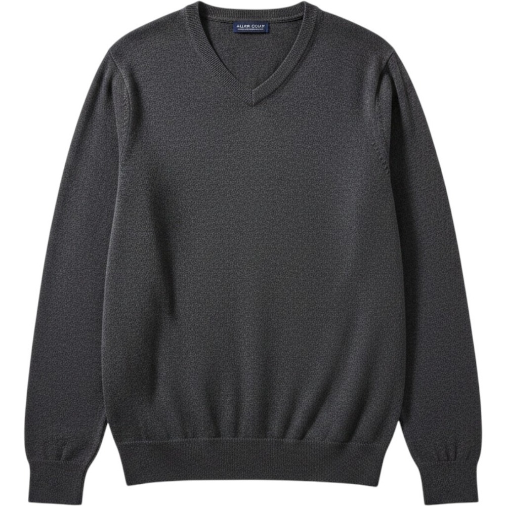 Allen Solly V-Neck Sweater Mens L Charcoal Grey Good Merino Wool Classic Knit